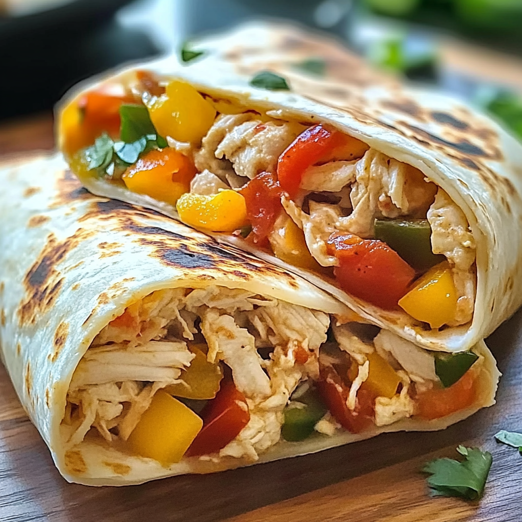 Recipe preparation for Chicken Bell Pepper Ranch Burritos