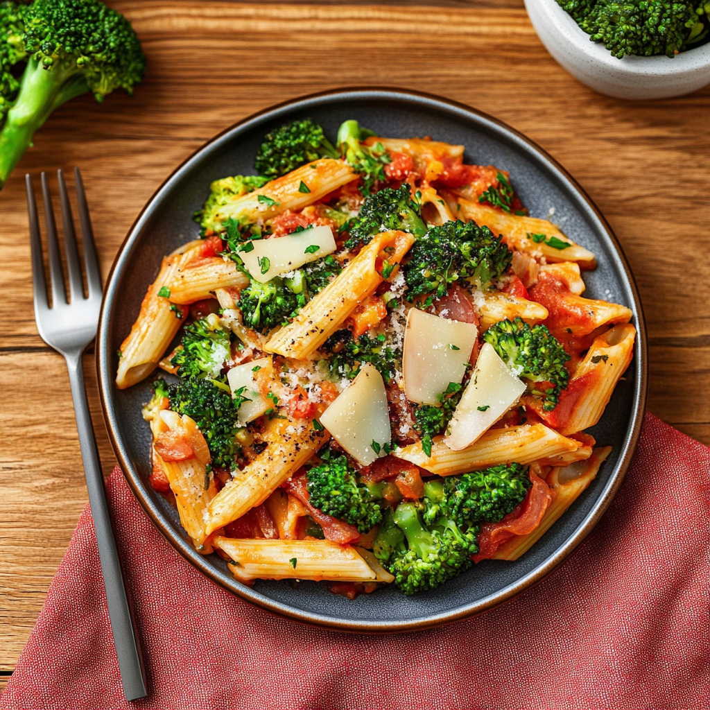 Recipe preparation for Christmas Veggie Pasta with Broccoli and Cherry Tomatoes