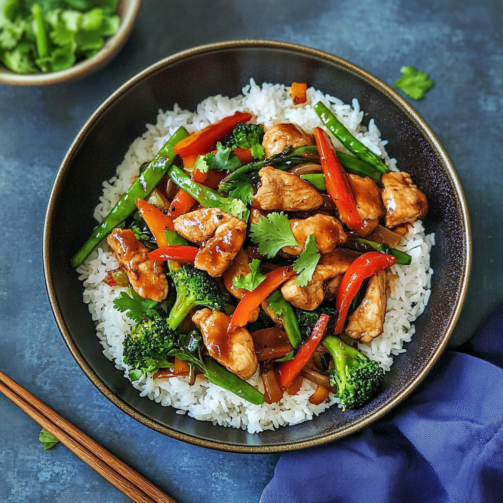 Recipe preparation for Colorful Teriyaki Chicken Stir-Fry Recipe with Rainbow Veggies & Wild Rice