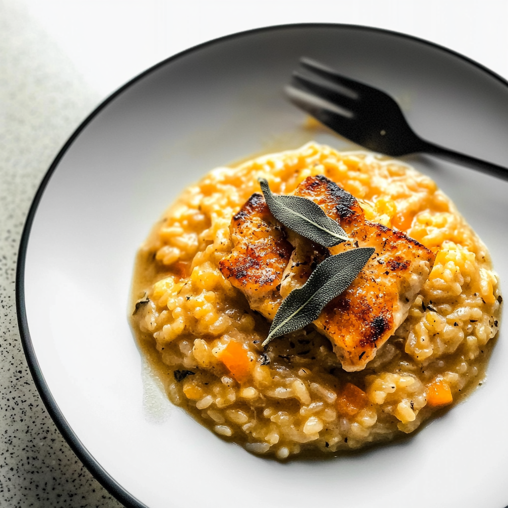 Recipe preparation for Pumpkin Sage Chicken Risotto