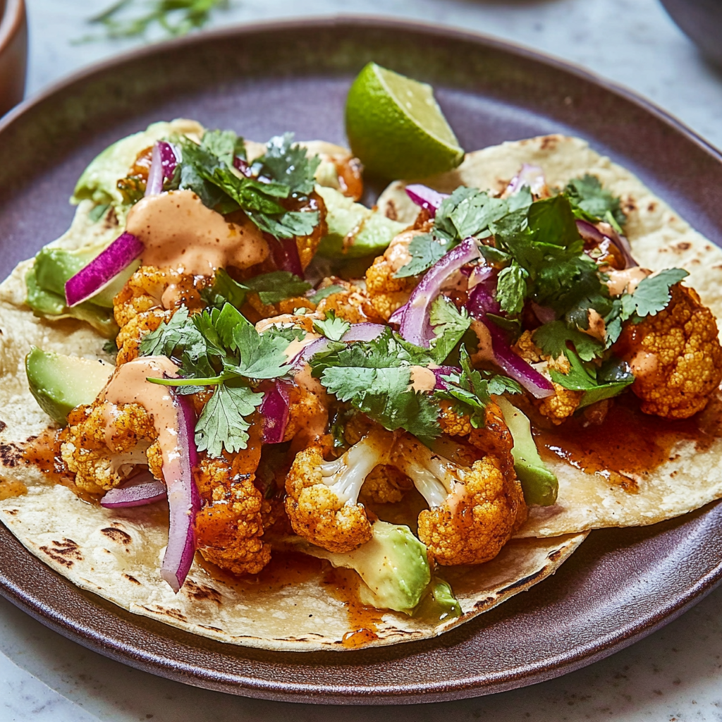 Recipe preparation for 30 minute Chipotle Lime Cauliflower Tacos