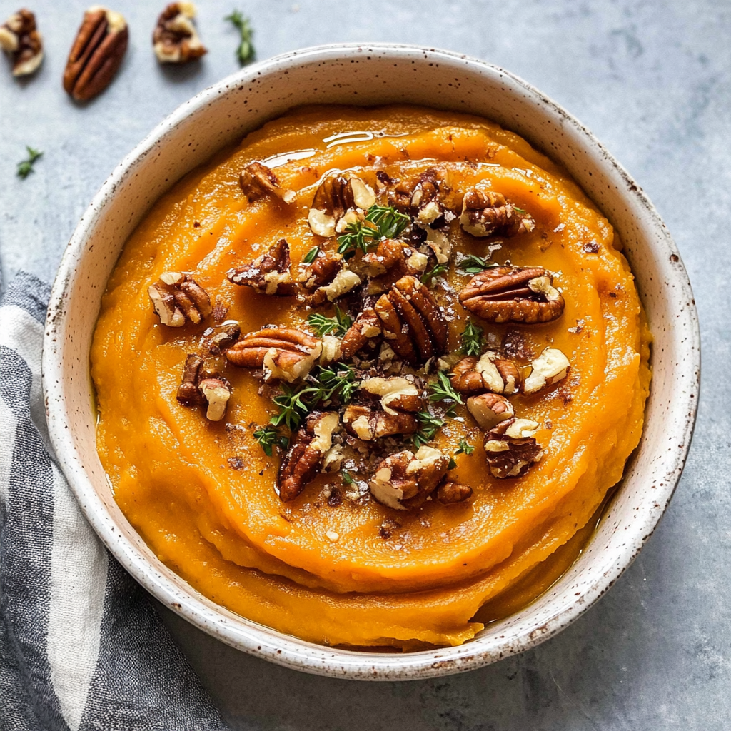 Recipe preparation for Maple Pecan Sweet Potato Mash