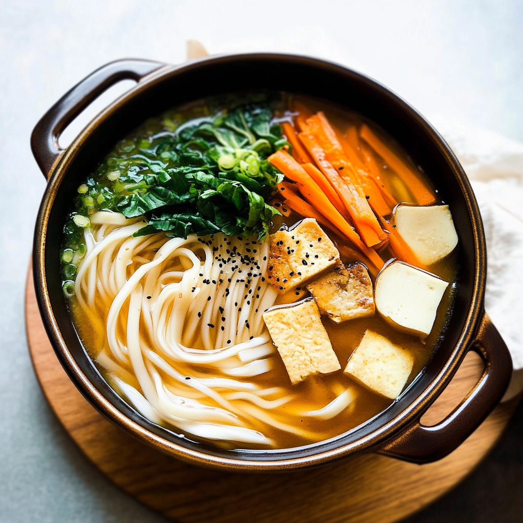 Recipe preparation for Ginger Miso Udon Noodle Soup