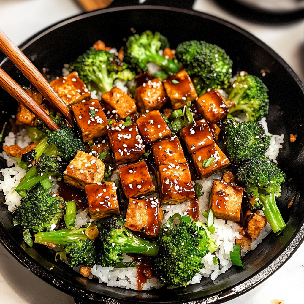 Recipe preparation for Sesame Ginger Tofu with Broccoli & Snap Peas
