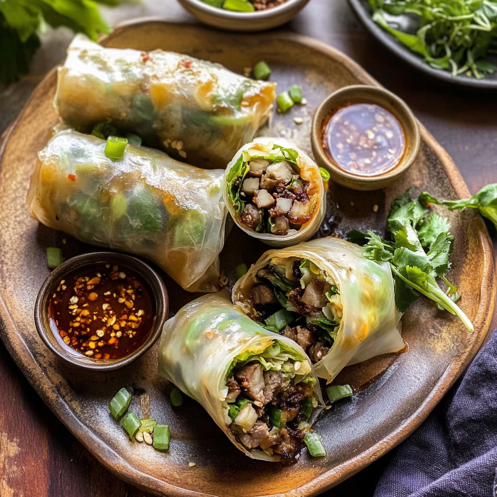 Recipe preparation for Thai Basil Beef Rolls