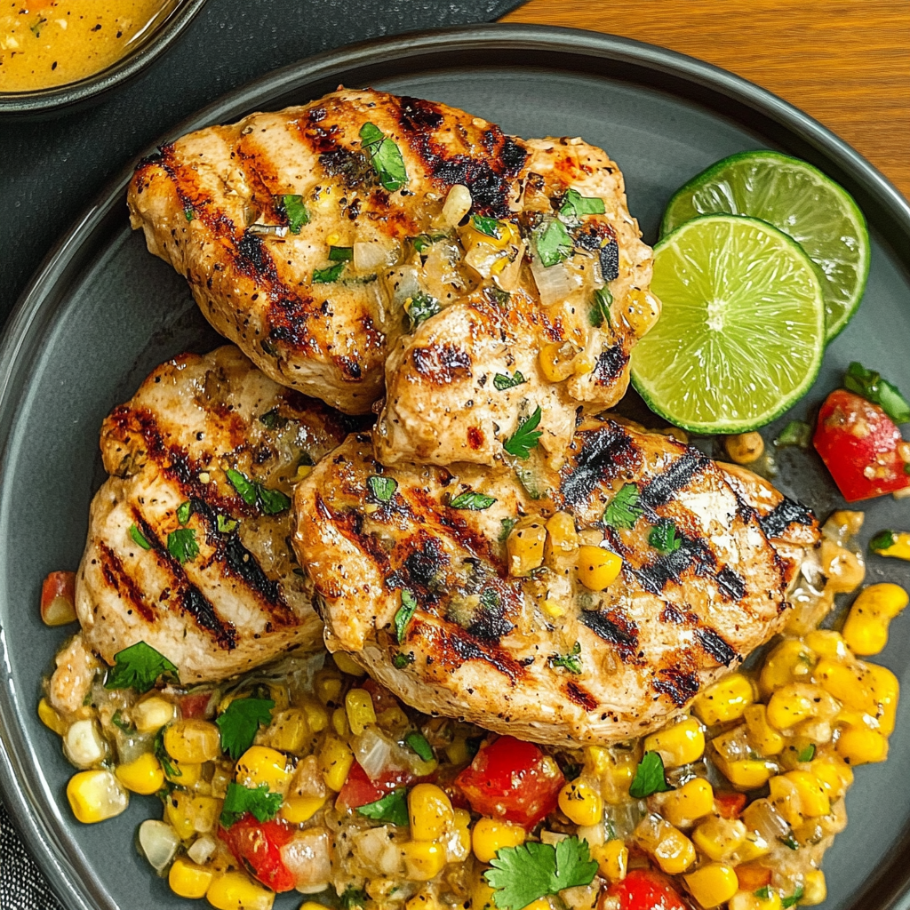 Recipe preparation for chili lime chicken with roasted corn