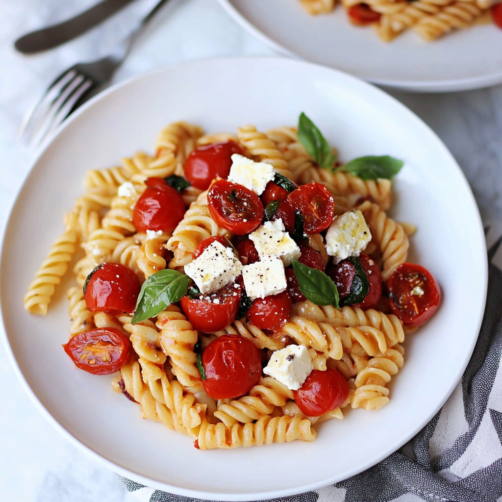 Recipe preparation for baked feta pasta with roasted tomatoes