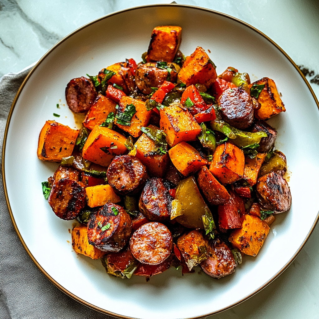 Recipe preparation for Sausage and Sweet Potato Skillet