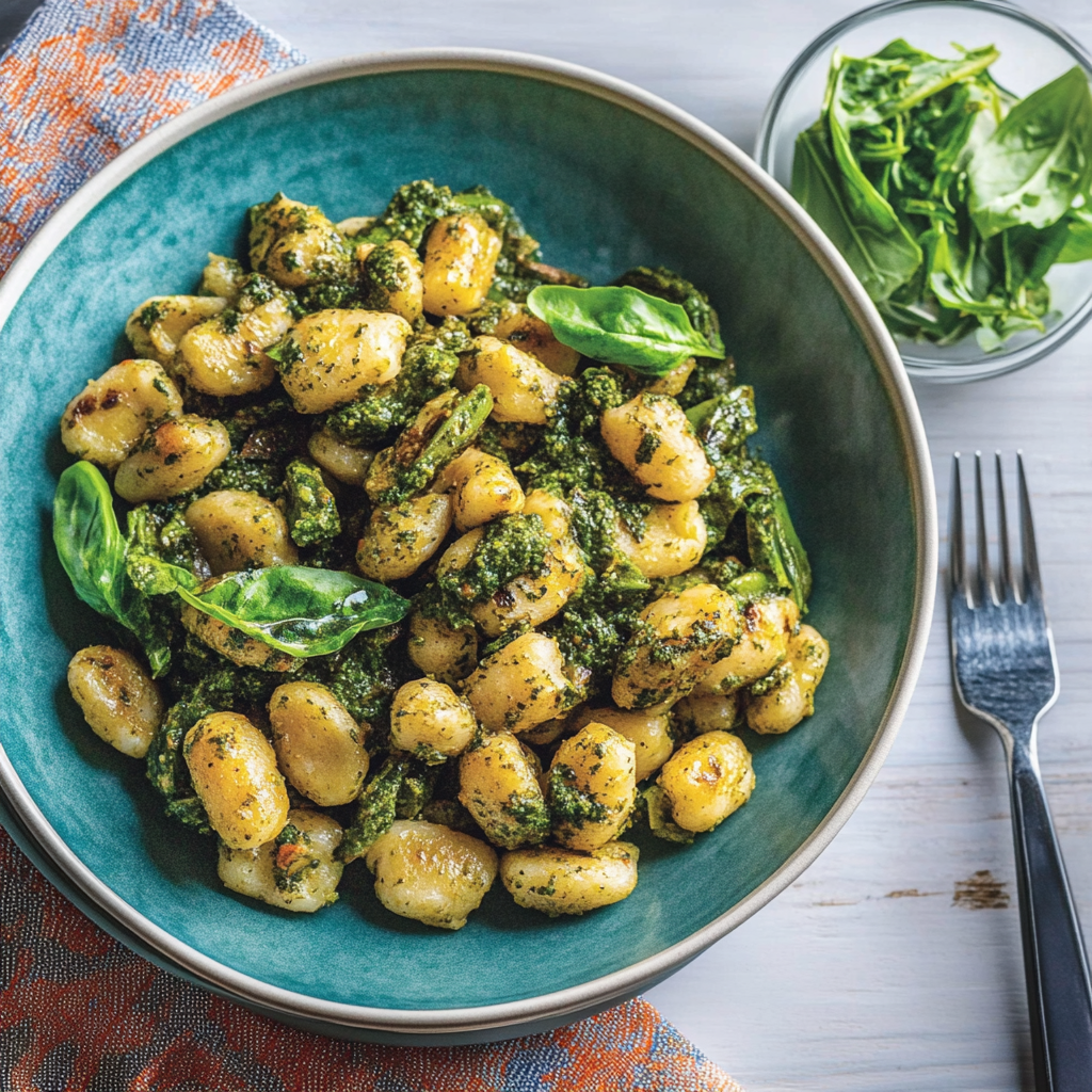 Recipe preparation for pesto gnocchi with roasted squash