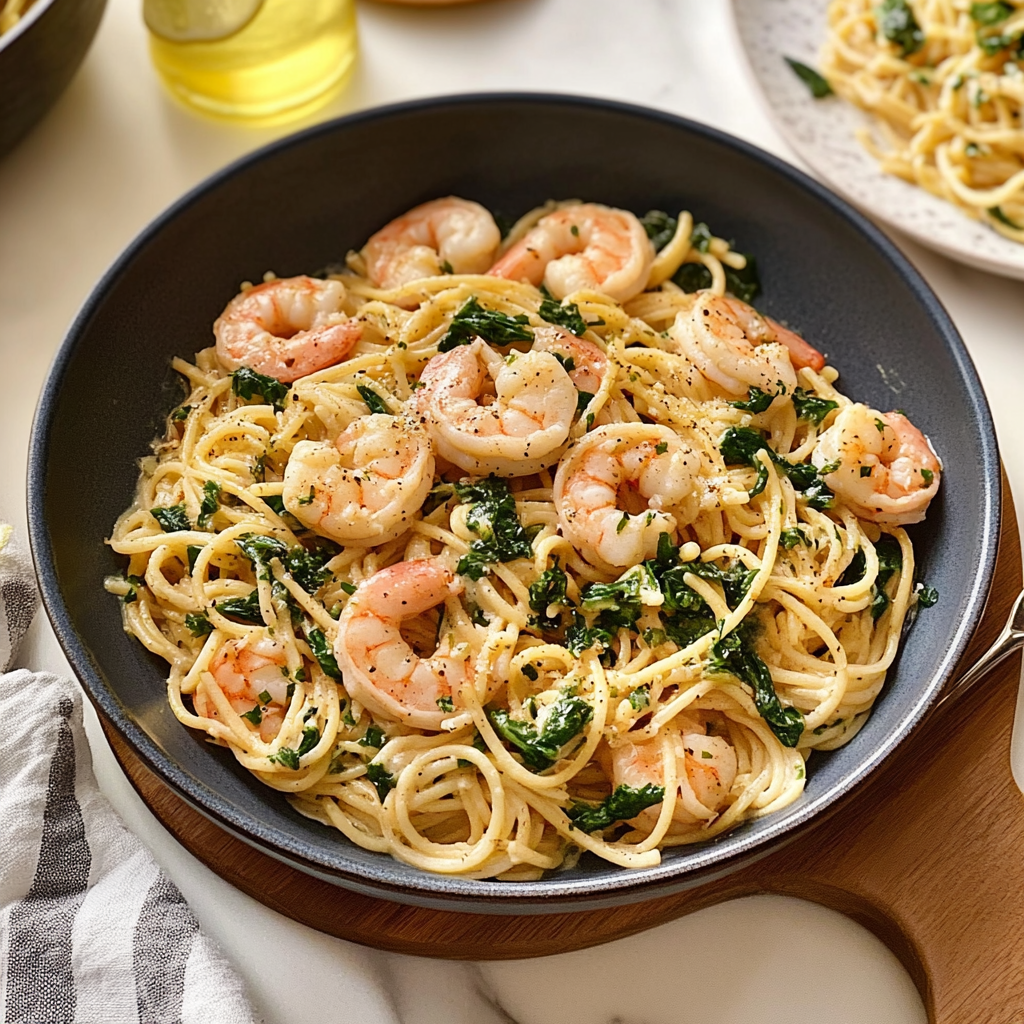 Recipe preparation for 30-Minute Lemon Garlic Shrimp Pasta