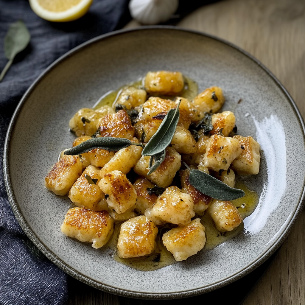 Recipe preparation for gnocchi with browned butter and sage