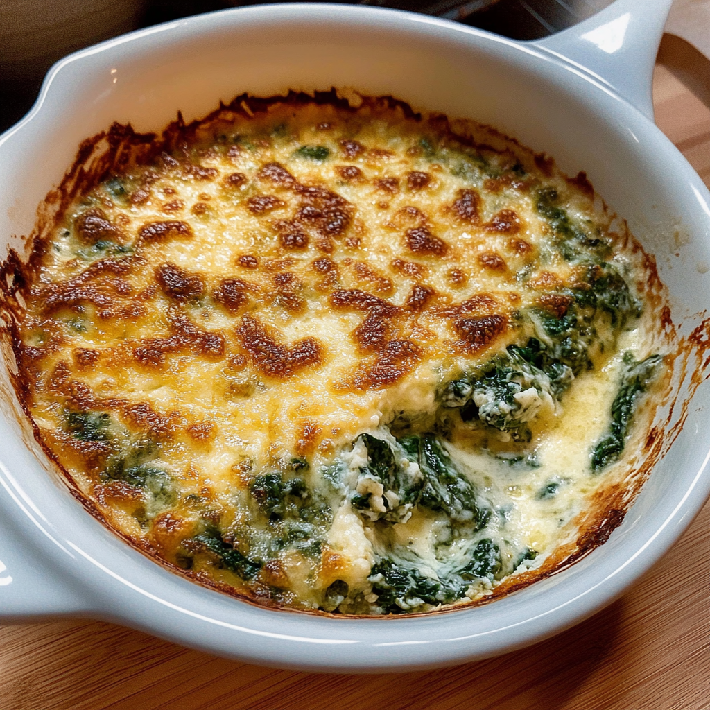 Recipe preparation for spinach gratin with cheese