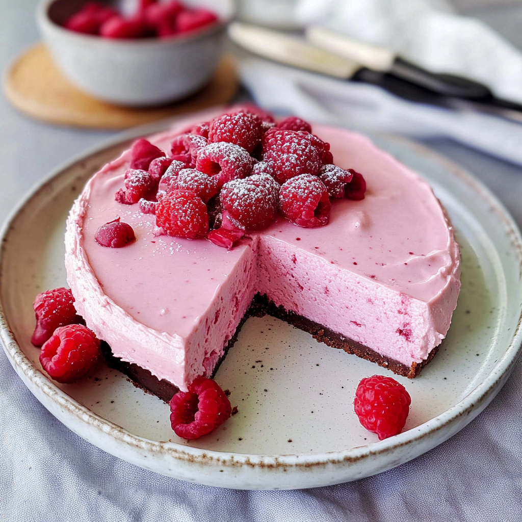 Recipe preparation for Pink Velvet Raspberry Cheesecake