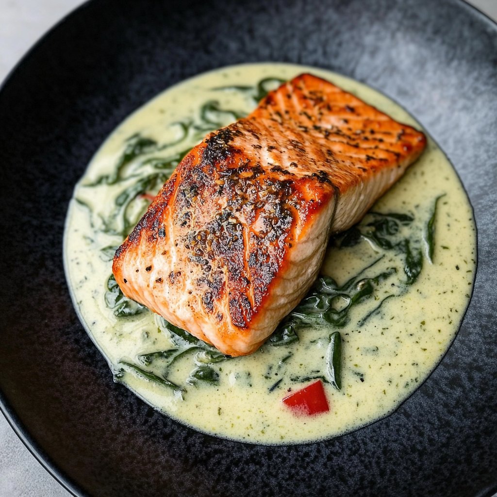 Recipe preparation for 30-Minute Salmon with Creamy Spinach Sauce