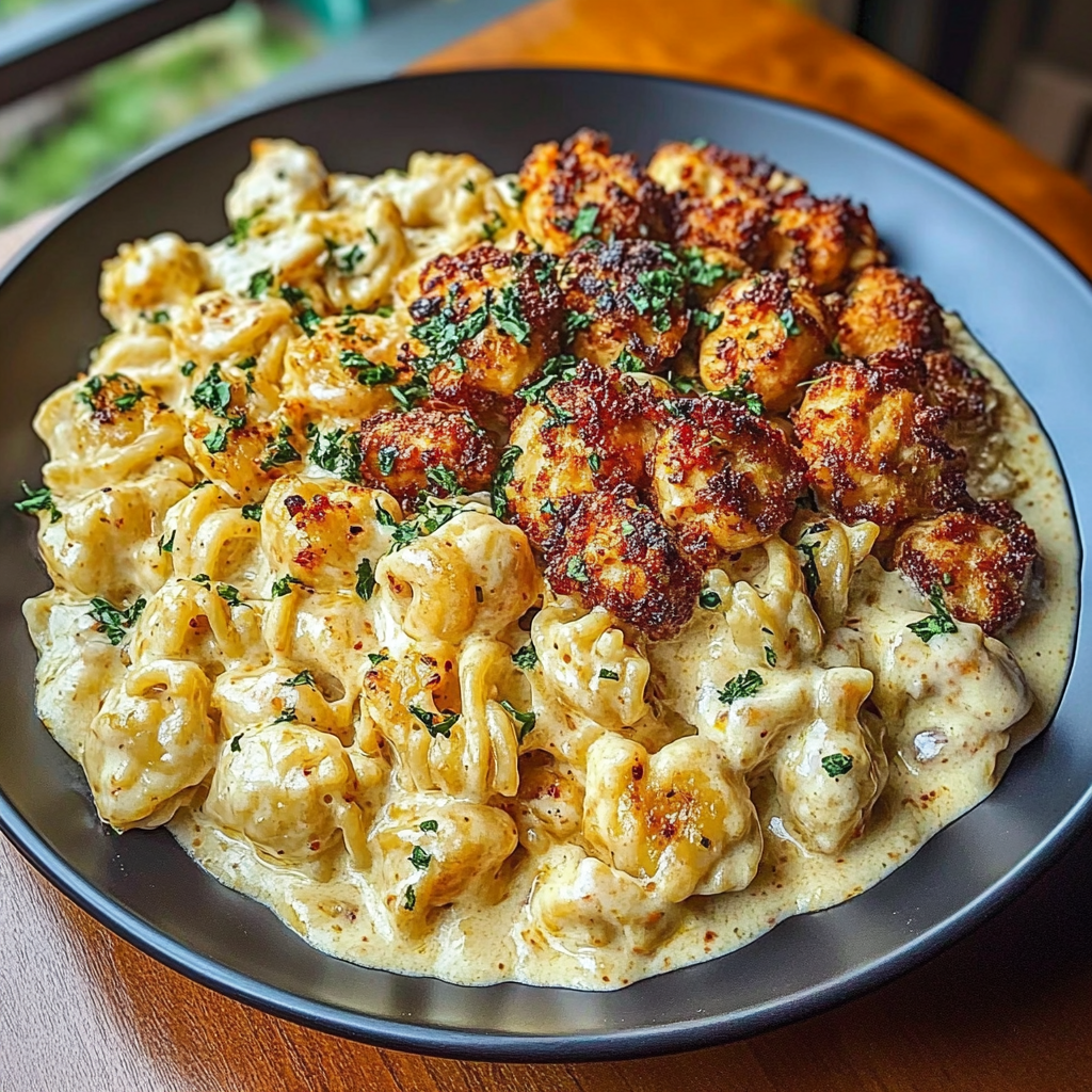 Recipe preparation for Garlic Butter Chicken Bites & Spicy Cajun Alfredo Recipe