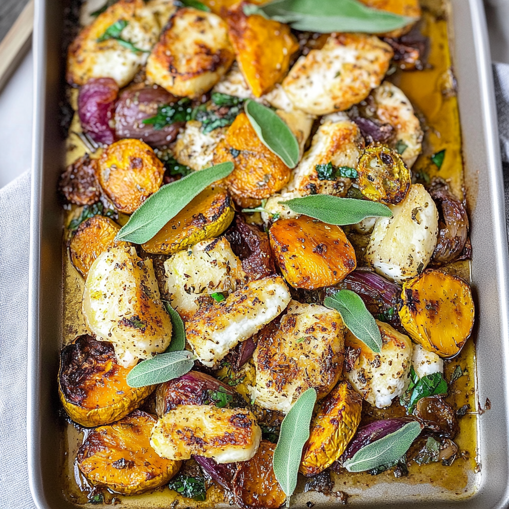 Recipe preparation for Za’atar Roasted Halloumi & Autumn Veggies