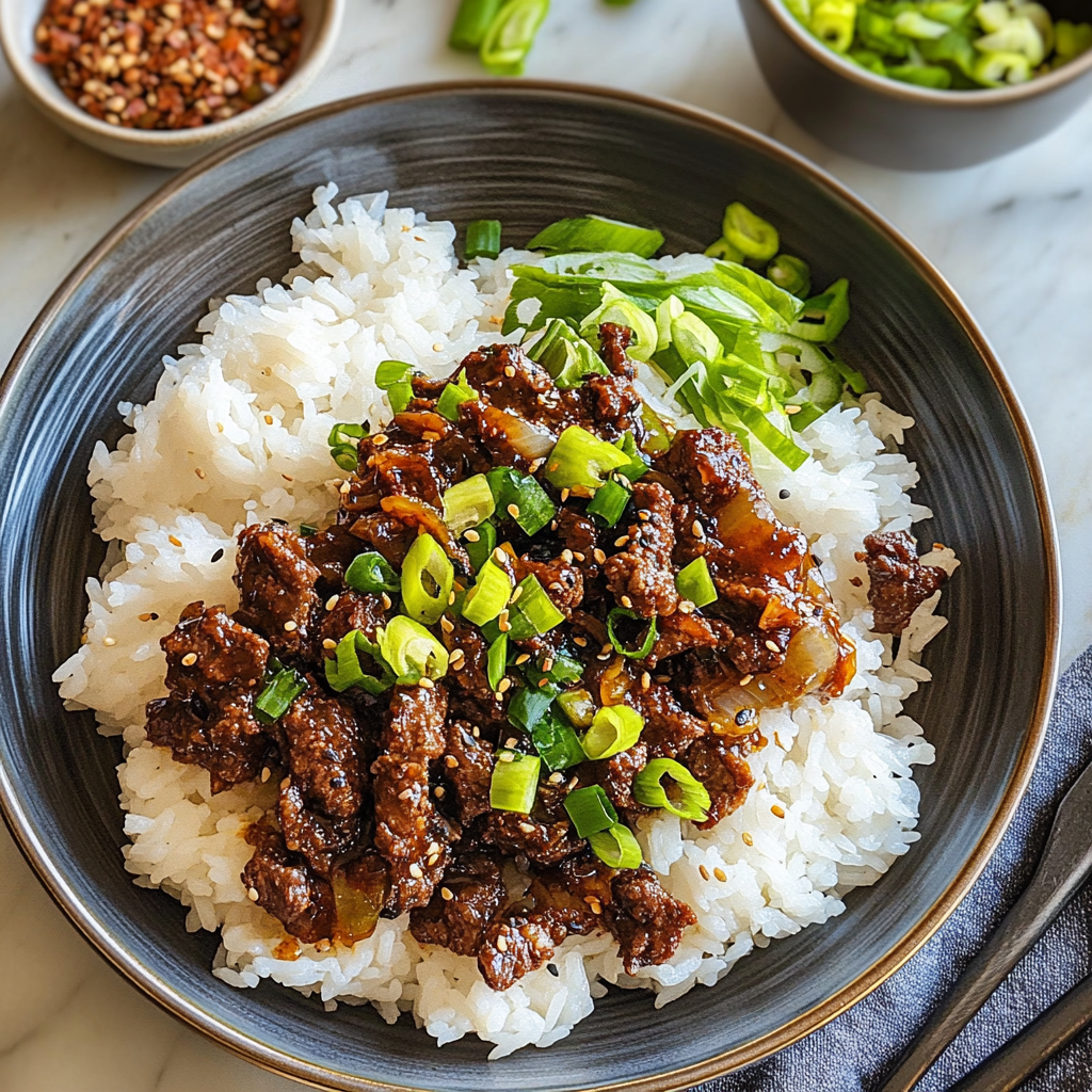 Recipe preparation for Korean Bulgogi Beef & Rice