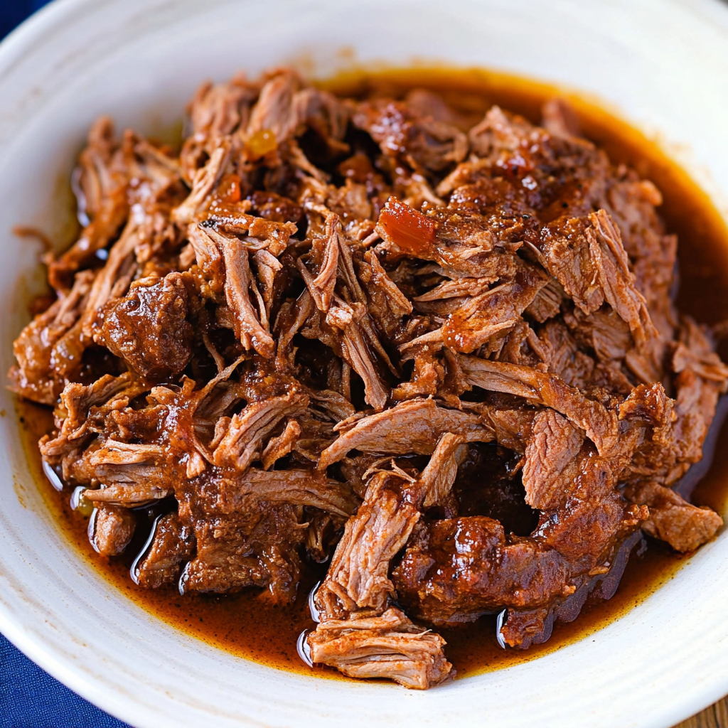 Recipe preparation for Slow Cooker Smoky Bourbon Pulled Beef