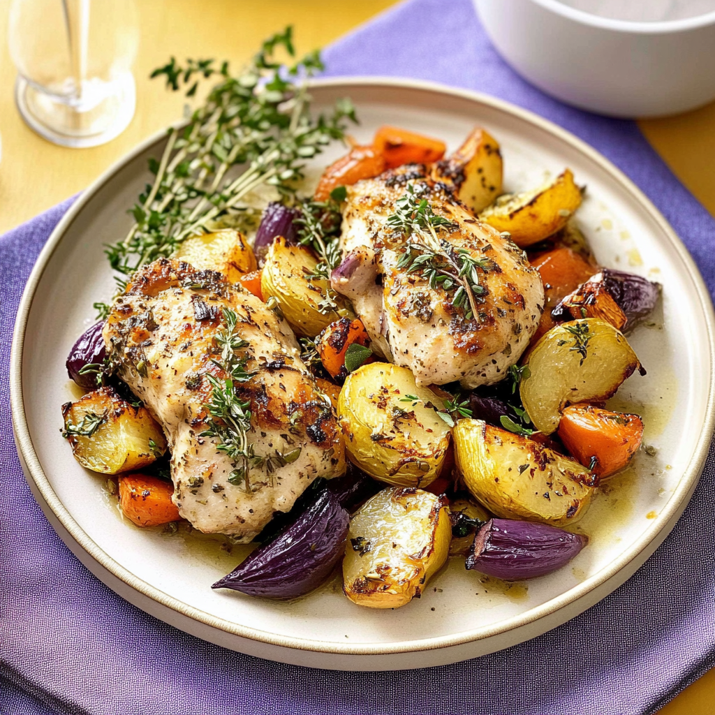 Recipe preparation for sheet-Pan Herb Chicken & Roasted Veggie Bake