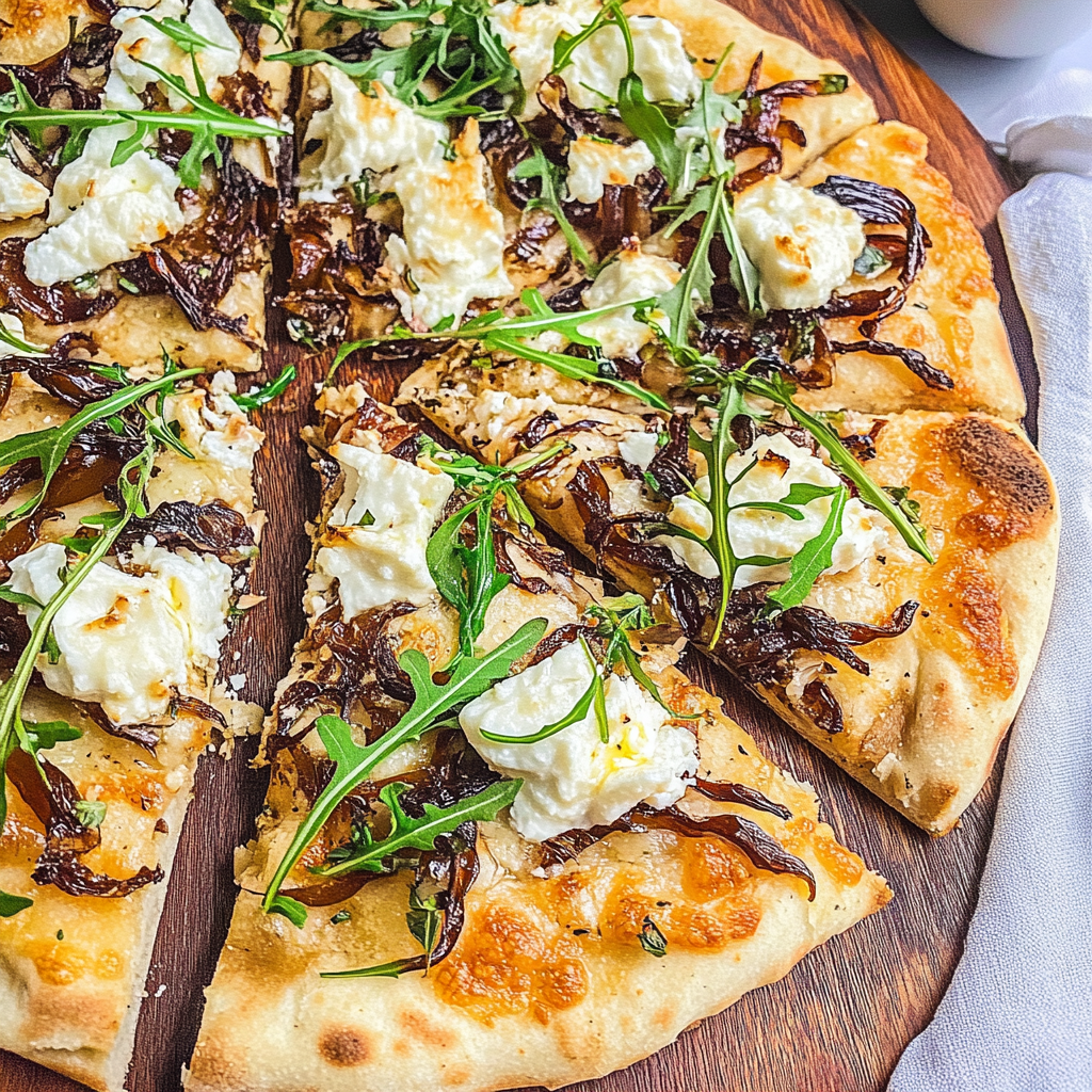 Recipe preparation for 30 minute Caramelized Onion Goat Cheese Flatbread