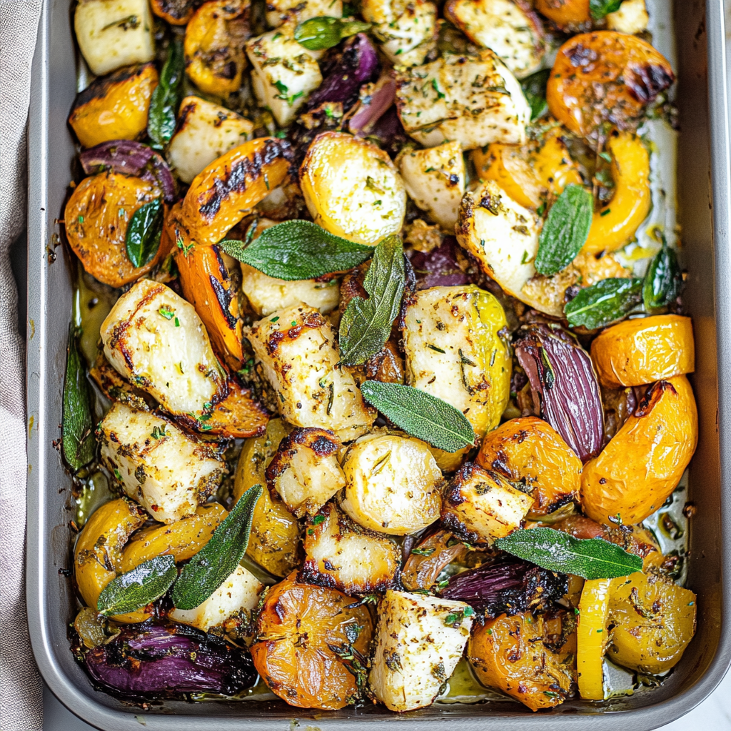 Recipe preparation for Za’atar Roasted Halloumi & Autumn Veggies