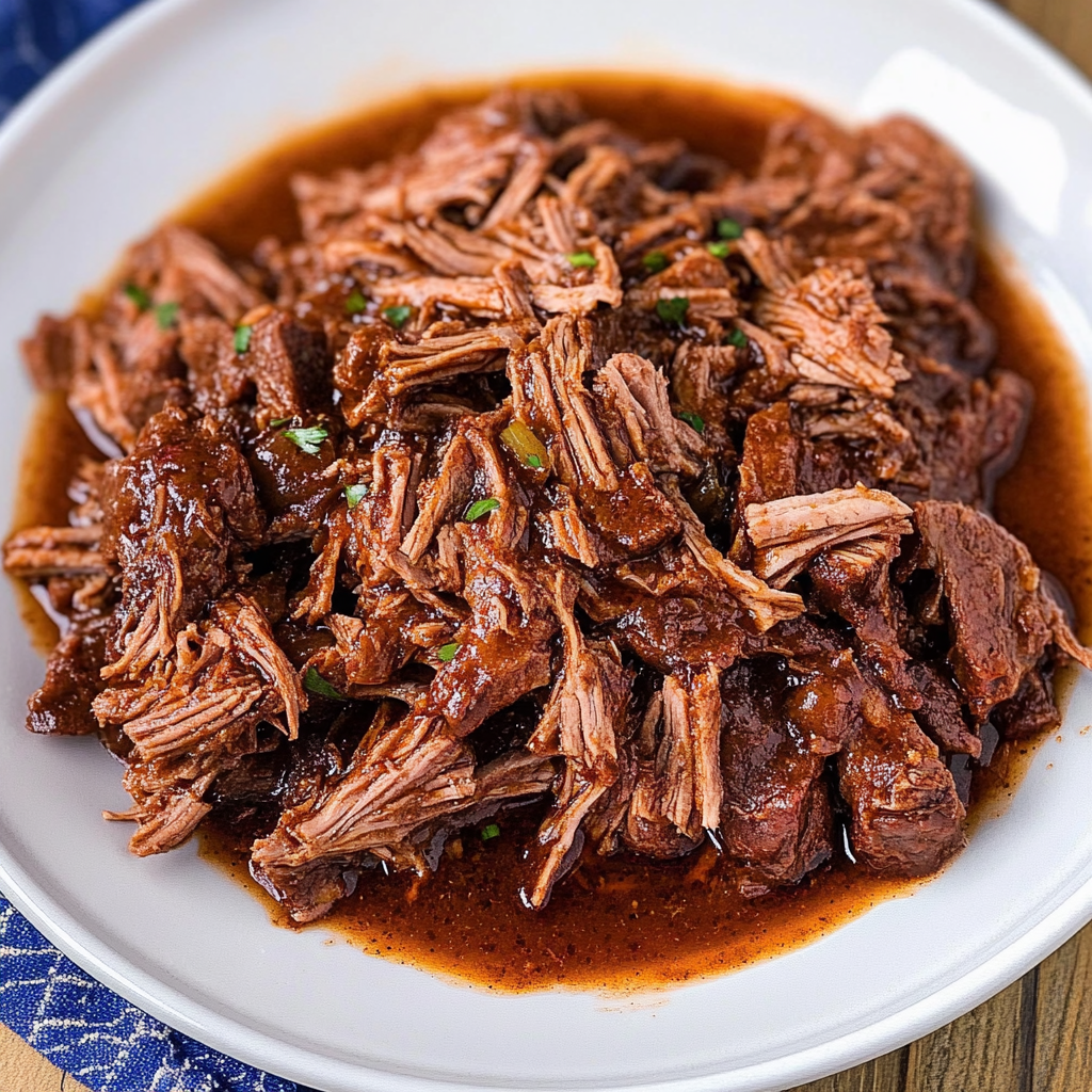 Recipe preparation for Slow Cooker Smoky Bourbon Pulled Beef