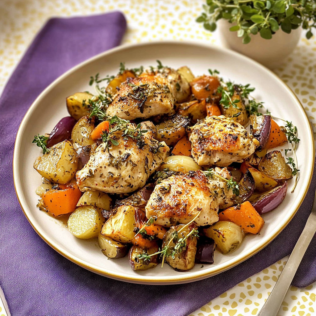 Recipe preparation for sheet-Pan Herb Chicken & Roasted Veggie Bake