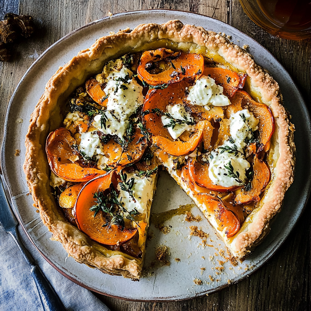 Recipe preparation for Butternut Squash & Goat Cheese Tart