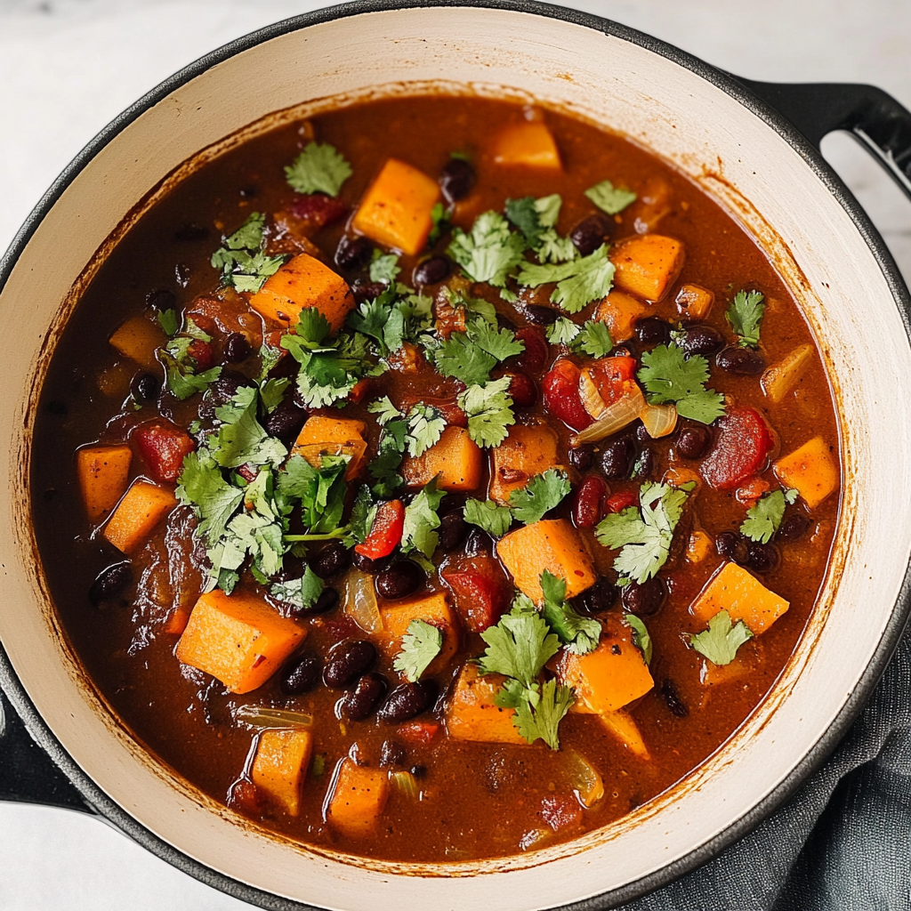 Recipe preparation for Sweet Potato & Black Bean Chili