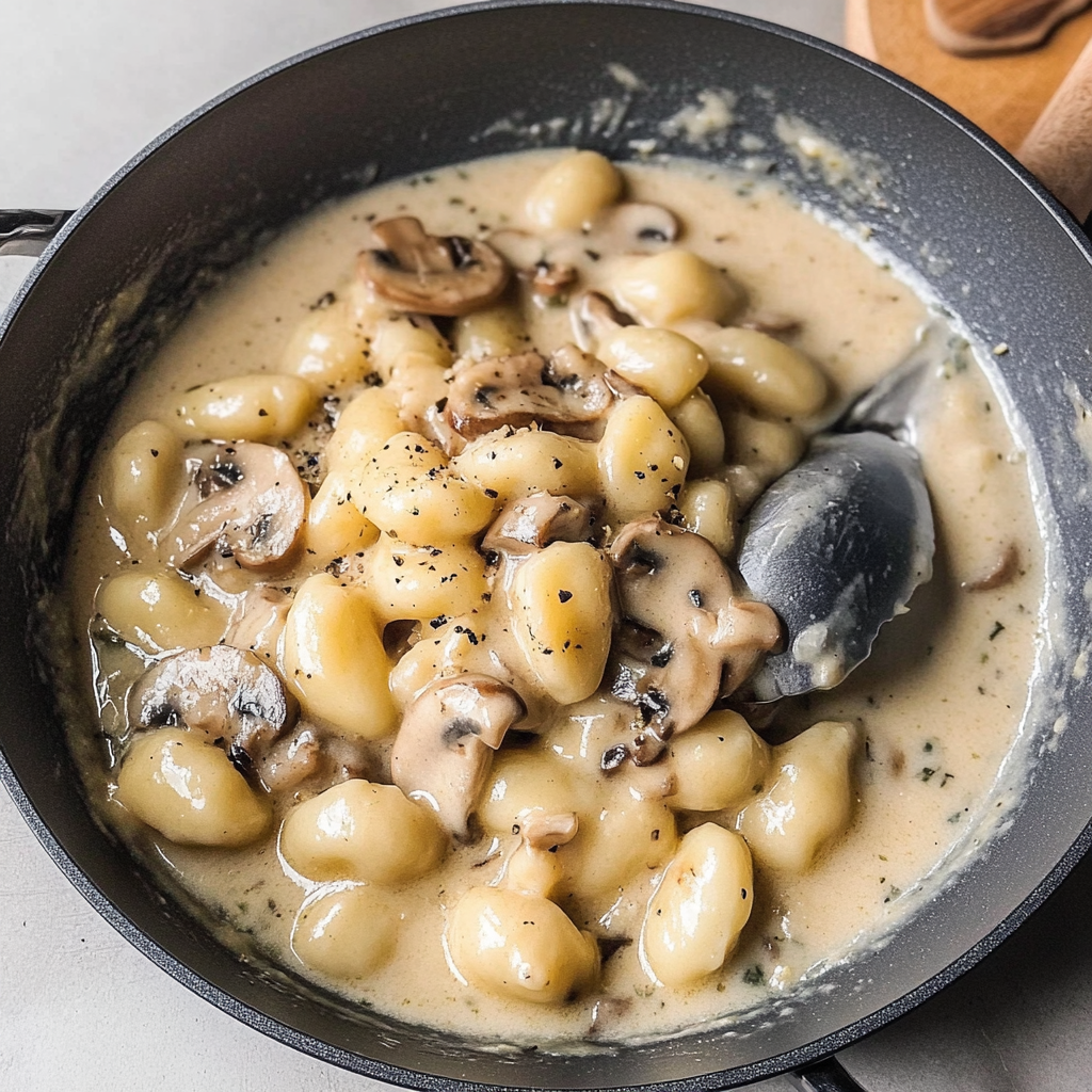 Recipe preparation for Creamy Mushroom Gnocchi