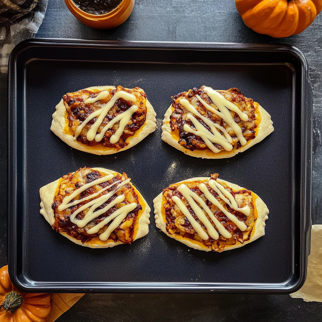 Recipe preparation for Sheet Pan Mini Halloween Pizzas