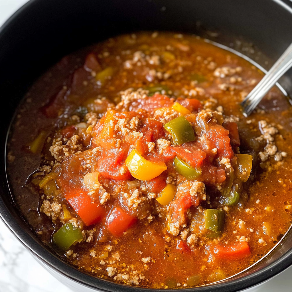 Recipe preparation for Slow Cooker Stuffed Pepper Soup