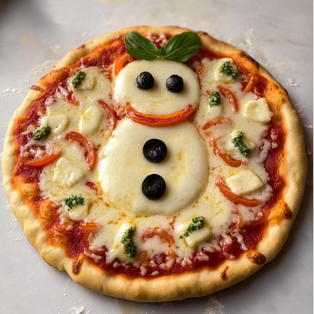 Recipe preparation for Snowman Face Pizza