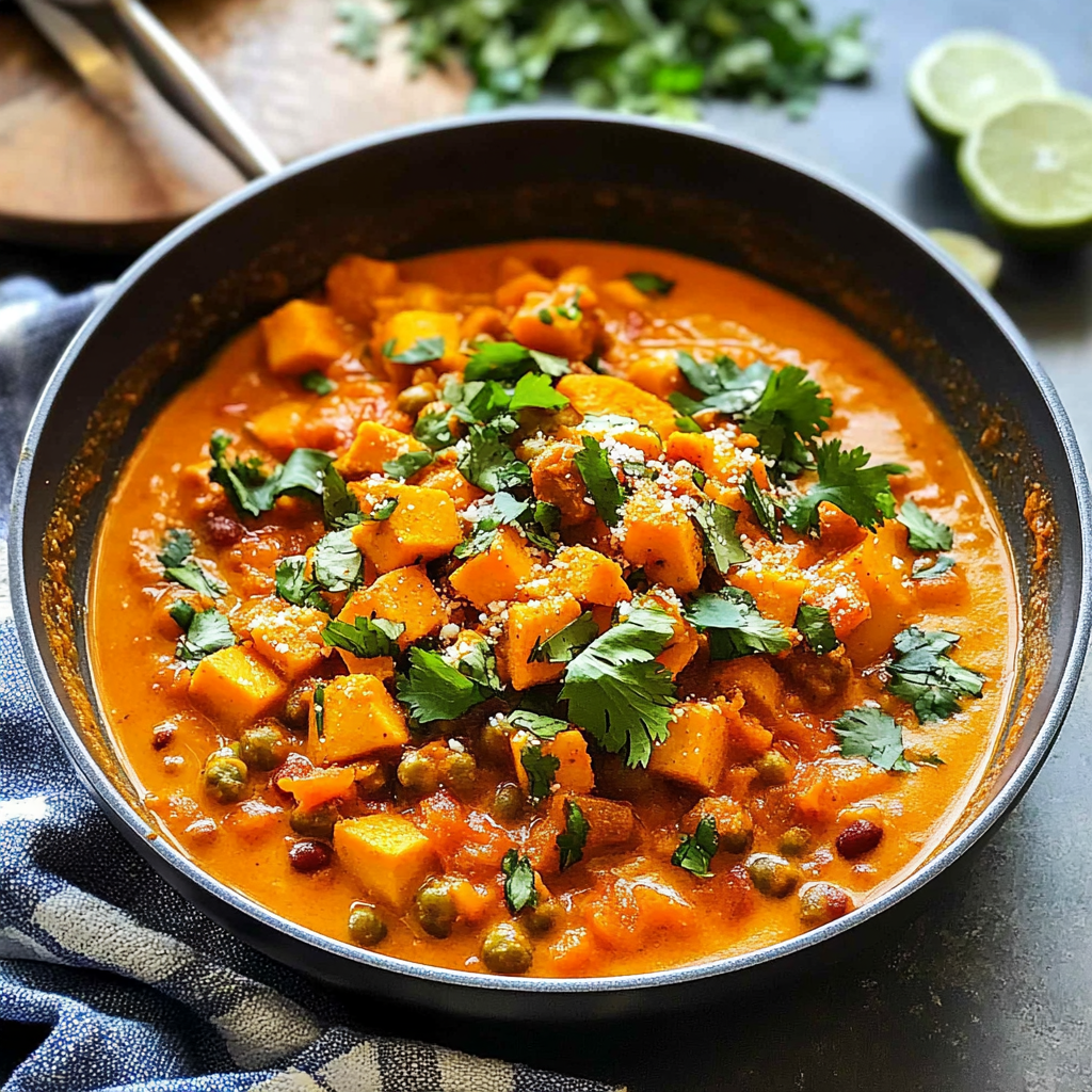 Recipe preparation for Coconut Milk Chili with Sweet Potato and Chickpeas