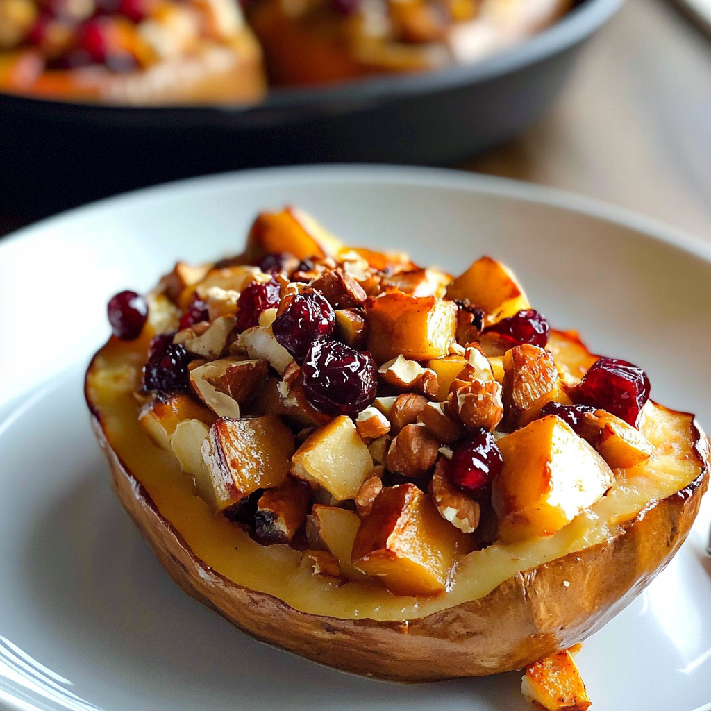 Recipe preparation for cranberry apple twice-baked sweet potatoes