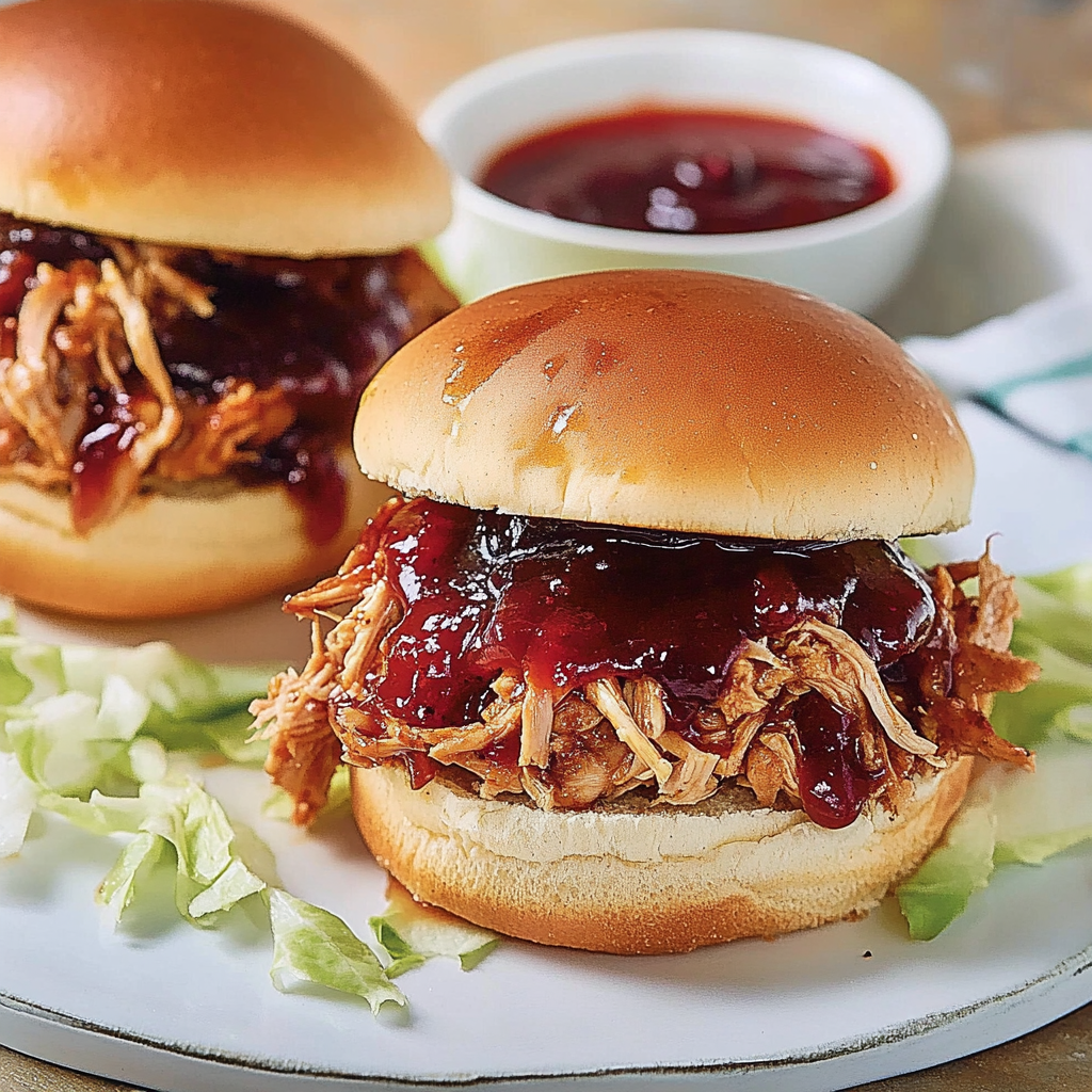 Recipe preparation for Slow Cooker Apple Cider Pulled Chicken Sliders with Cranberry BBQ