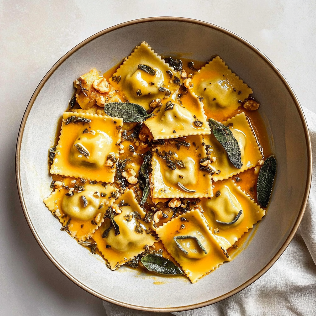 Recipe preparation for One-Pot Creamy Pumpkin Tortellini with Sage & Walnuts