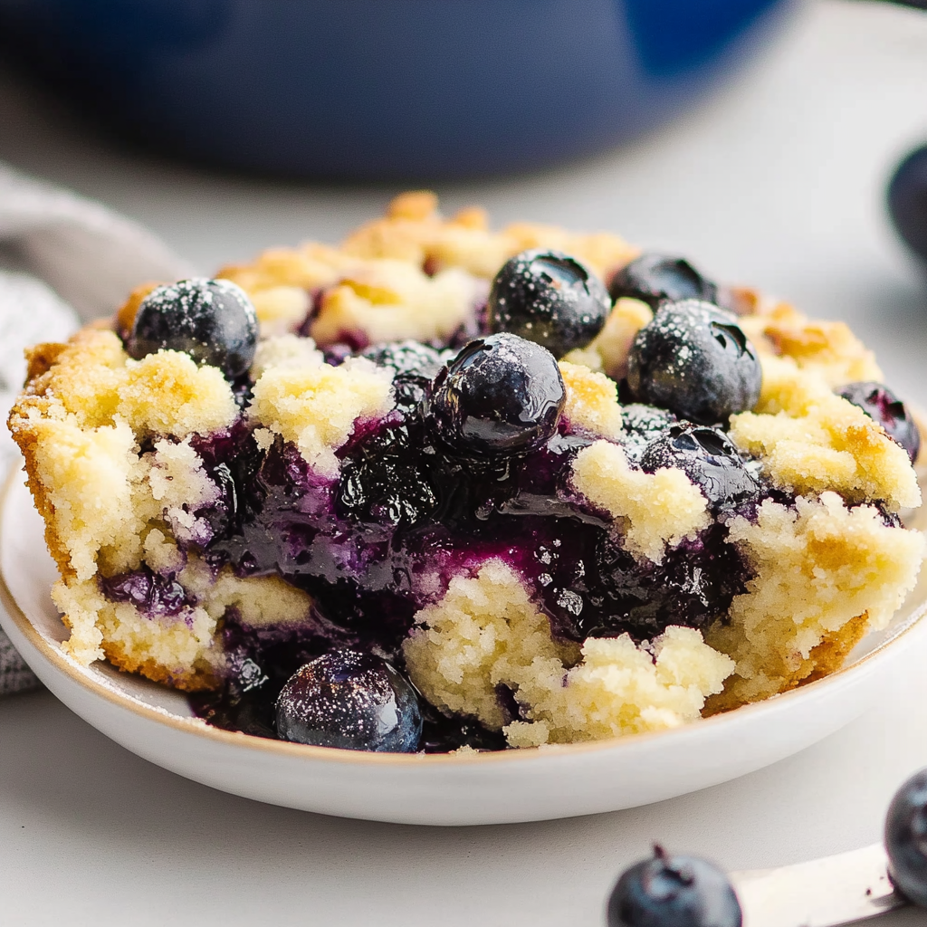 Recipe preparation for Blueberry Cream Cheese Crumble Dump Cake