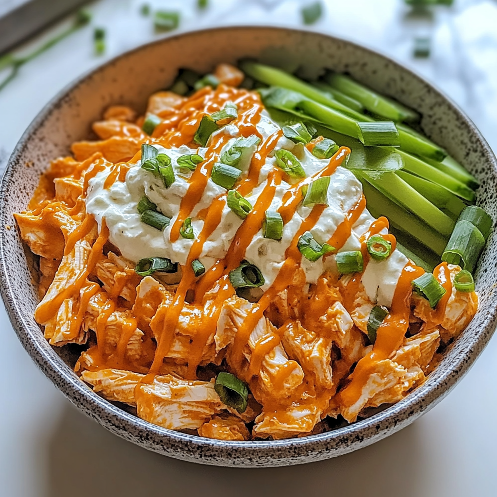 Recipe preparation for Buffalo Chicken Cottage Cheese Bowl