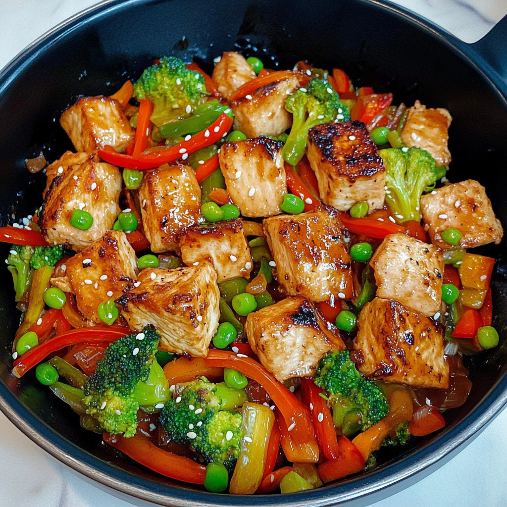 Recipe preparation for Teriyaki Salmon Stir Fry