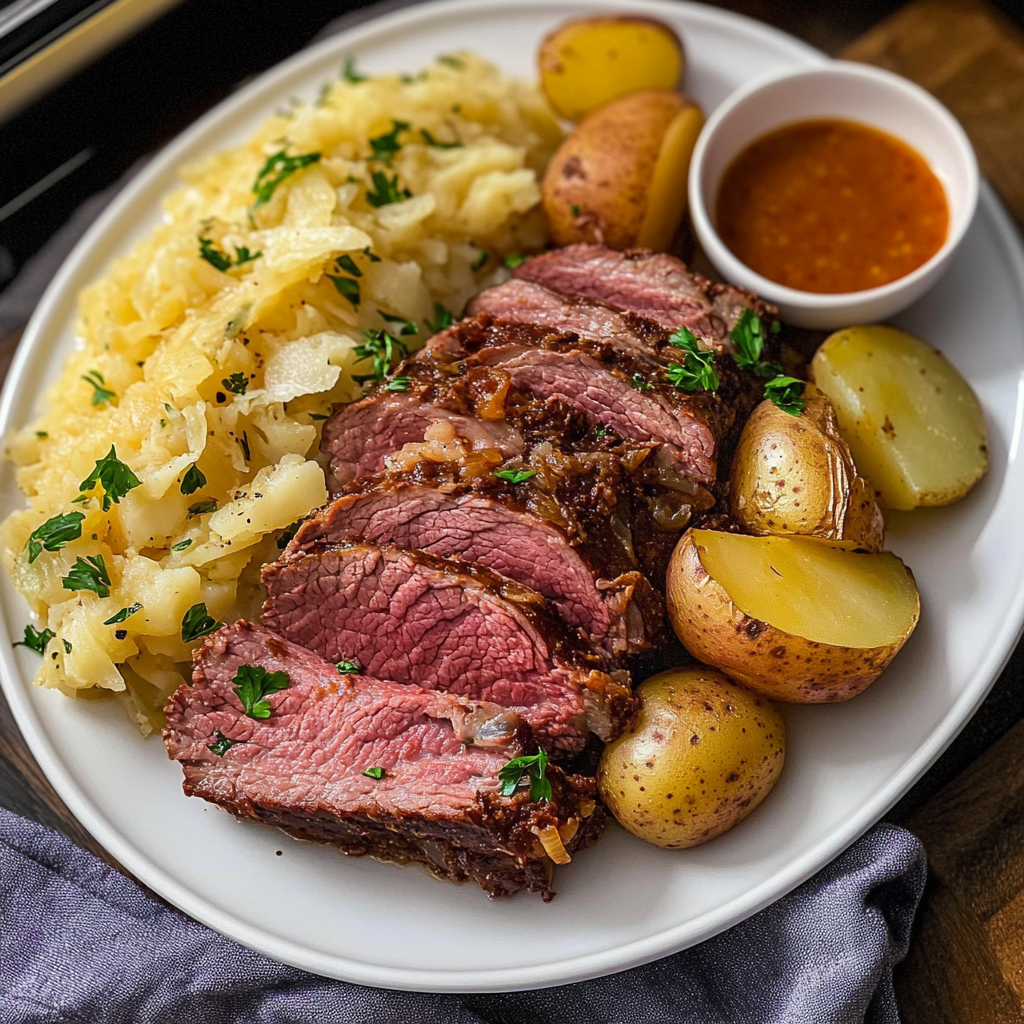 Recipe preparation for Corned Beef {With Cabbage + Potatoes}