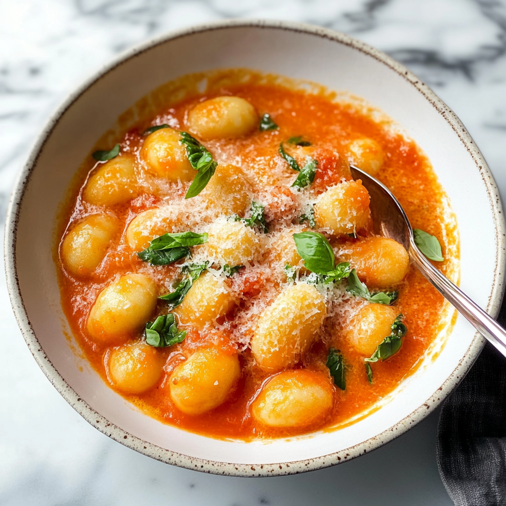Recipe preparation for creamy tomato gnocchi soup