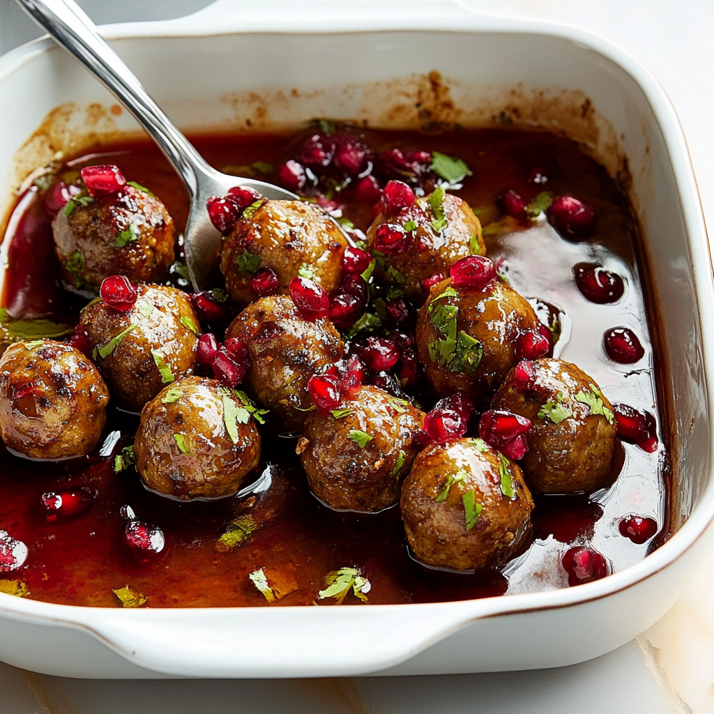 Recipe preparation for Pomegranate Glazed Meatballs