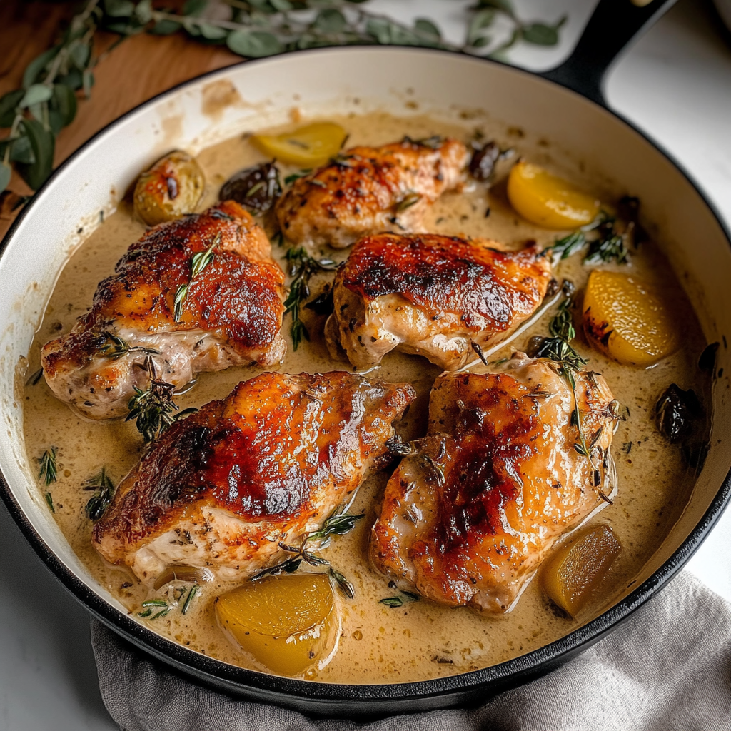 Recipe preparation for Herb Roasted Chicken in Creamy White Wine Sauce