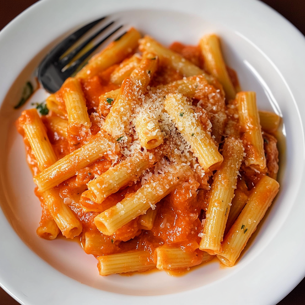 Recipe preparation for Creamy Tomato Garlic Pasta