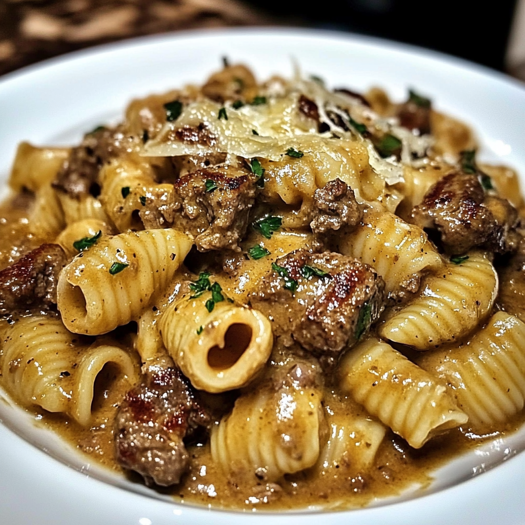 Recipe preparation for Garlic Butter Steak Bites & Creamy Parmesan Shells