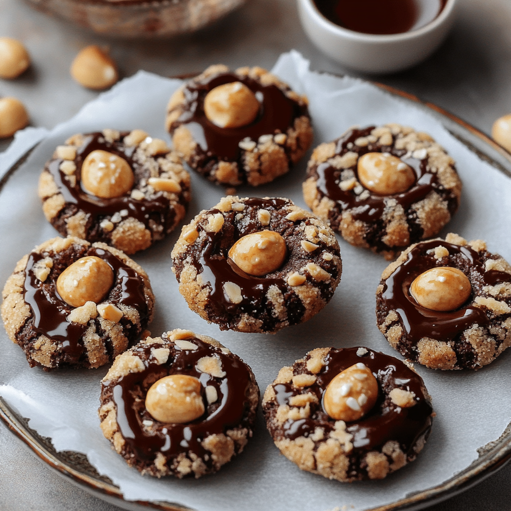 Recipe preparation for Hazelnut Thumbprint Cookies with Silky Ganache