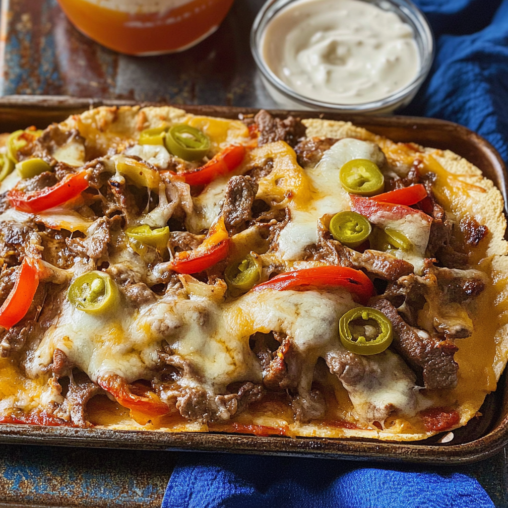Recipe preparation for Sheet Pan Philly Cheesesteak