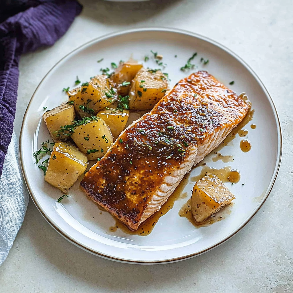 Recipe preparation for Sheet Pan Maple Mustard Salmon