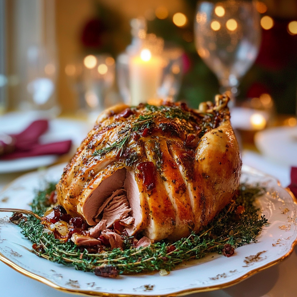 Recipe preparation for Roast turkey crown with herb butter